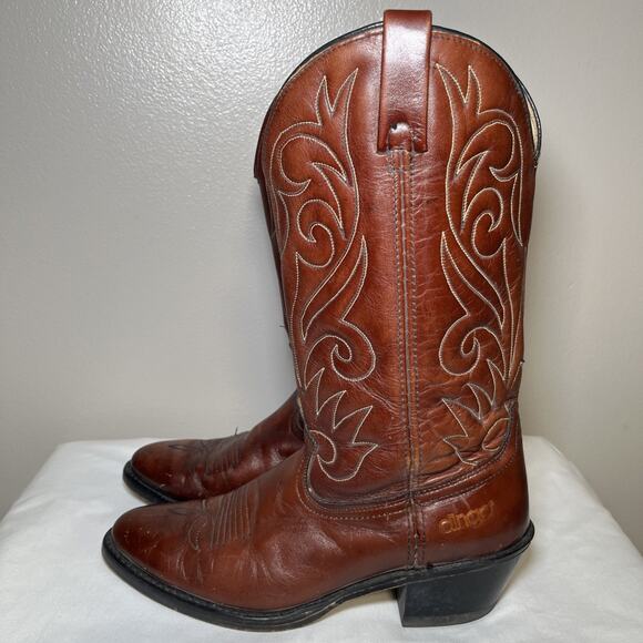 Vintage 80's Dingo Mens Brown Leather Embroidered Western Cowboy Boots Size 10 D - Picture 1 of 16